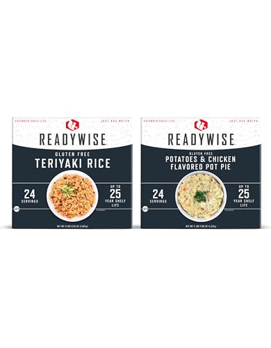 ReadyWise Emergency Food Supply - 48 Servings Gluten Free Entrées, 2 Boxes, Freeze Dried Survival Prepper Food & Dehydrated Meals, Camping Essentials for Backpacking, up to 25 Year Shelf Life