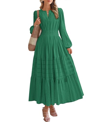 BTFBM Fall Dresses for Women 2025 Casual Long Sleeve V Neck Elastic Waist Lightweight Maxi Wedding Guest Dress Pockets