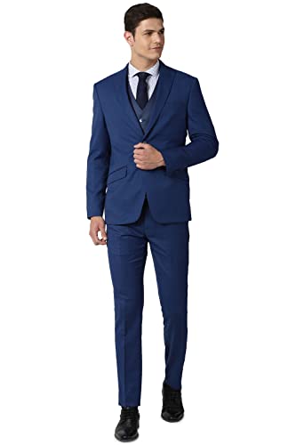 Image of Peter England Men's Polyester Blend Navy Three Piece Suit Business Vest