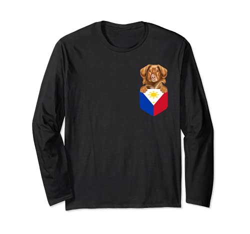 Philippines Flag Duck Tolling Retrievers Dog In Pocket Long Sleeve T-Shirt, Black