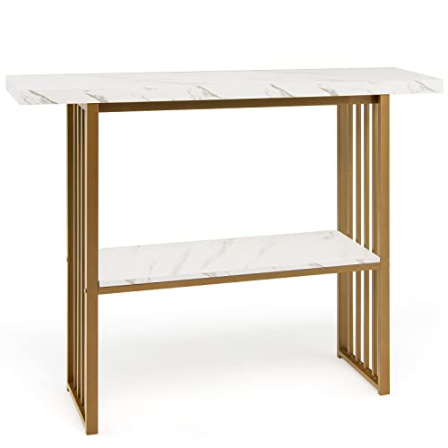 Giantex Table de Console en Imitation Marbre, Console Meuble Scandinave à 2 Niveaux Cadre en Métal pour Salon, Couloir, Entrée, 120 x 29,5 x 92,5 cm