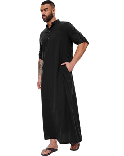YAOHUOLE Kaftan for Men - Button Down Islamic Thobe Arabic Robes3
