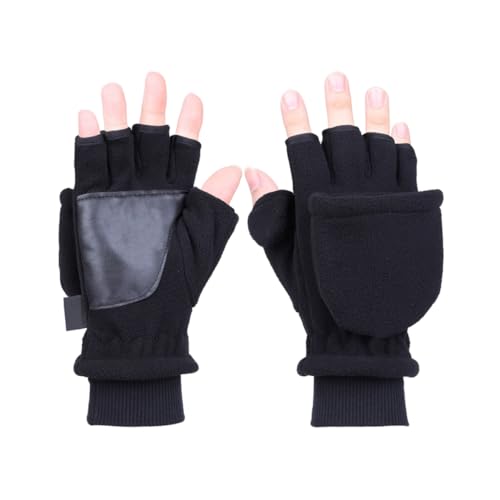 OATIPHO Adult Double Layer Windproof Fingerless Gloves for Men Warm Black for Outdoor Activities Driving Riding and More