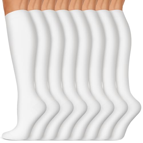 Image of 7 Pack Copper Knee High Compression Socks For Men & Women - Best For Running,Athletic,Medical,Pregnancy and Travel -15-20mmHg