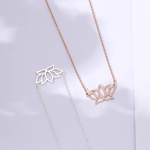 Carovo Silver Plated Dainty Lotus Pendant Necklace Tiny Lotus Flower Pendant Necklace For Women #TOP3