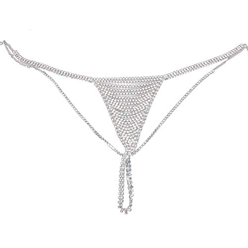 Althrorry Lady Rhinestone Underpants Special Design Belly Chain Statement Trendy Female Panties Body Chain (silver color)