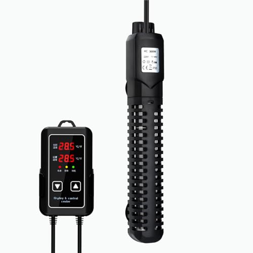 Aquarium Heizung (15-34°C), Heizstab für Aquarien und Fischtanks mit Temperatur Controller und Übertemperaturschutz (300W)