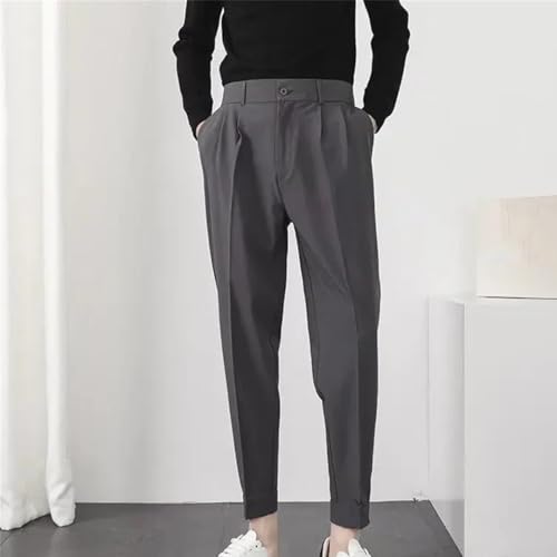 Men Spring Summer Slim Pleated Pants Elastic Waist Lightweight Blazer Trousers Streetwear2