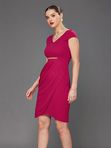 Image of Miss Chase Women's Comfortable Round Neck Sleeveless Striped Midi Bodycon Dress with Zipper
