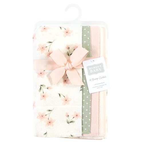 Image of Hudson Baby Unisex Baby Cotton Poly Flannel Burp Cloths, Pink Dainty Floral 4 Pack, One Size