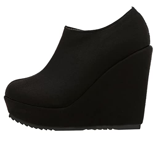 UniqueStride Women High Heel Wedge Short Ankle Boots Fashion Platform Zip up Faux Suede Ankle Booties3