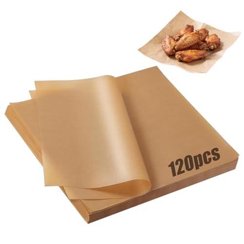 120 piezas de papel de pergamino sin blanquear para hornear, 30 cm x 20 cm, papel de pergamino resistente y antiadherente para hornear, cocinar, asar, repostería, horno, freidora de aire
