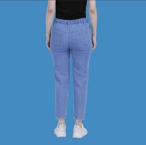 Image of Stylish Denim Mid Rise Stretchable Jogger Jeans for Women and Girls Casual Comfortable Elastic Fit Daily Use Blue 24