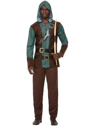Déguisement d'archer de la forêt avec haut à capuche et pantalon vert pour homme