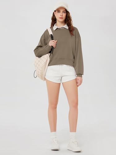 Image of ODODOS Modal Soft Long Sleeve Cropped Sweatshirts for Women Oversized Crew Neck Pullover Crop Top