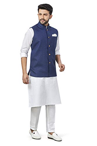 Image of BE ACTIVE 100% Cotton Solid Pattern Trendy Comfortable Stylish Full Sleeve Kurta Pajama Set with Jacket Nehru Style Koti for Men's ||