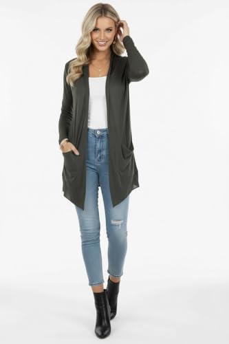 Image of ToBeInStyle Womens Open Front Long Sleeve Lightweight Asymmetrical Draped Cardigan with Side Pockets