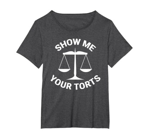 Funny Lawyer Show Me Your Torts Law School T-Shirt, Women's Plus, Dark Heather Grey, 6X