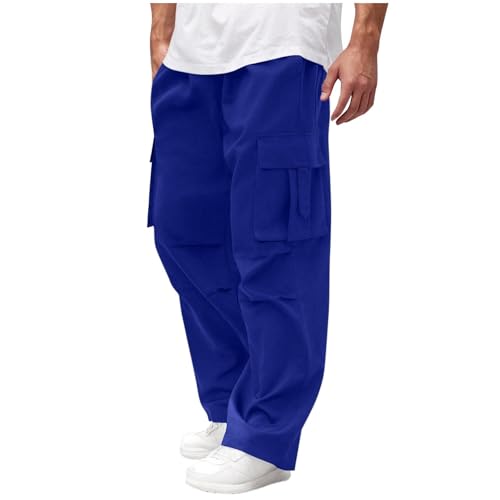 Image of 2025 Trousers Men's Baggy Cargo Pants Casual Parachute Cargo Pants Loose Fit Hip Hop Harem Pants with Pockets (Blue, L)