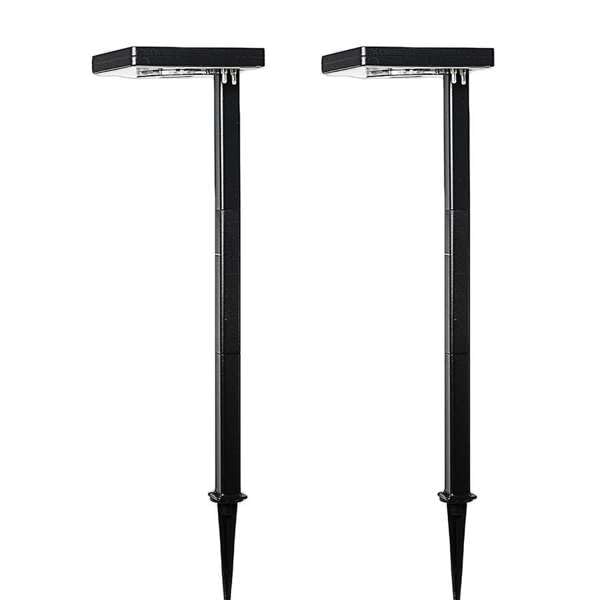 Gama Sonic Contemporary Black Square Solar Garden Light, Heavy Duty Cast Aluminum 80 Lumen with Bright White and Warm White LED Options, 26.75 in Tall for Sidewalk, Pathway, 2-Pack 117iP290080
