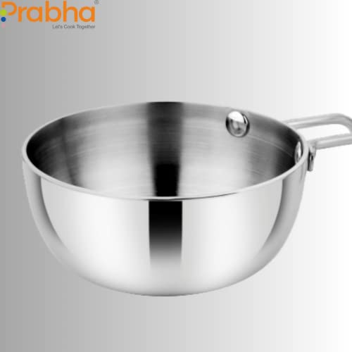 Image of Prabha Tadka Pan Stainless Steel 10cm Tadka Pan 200ml Capacity | Small Tri-Ply Tadka Pans Induction Base | Home & Kitchen TadkaPan With Handle |Chowka Pan Cooking, Frying Dal /Spices Heavy Gauge-Silver