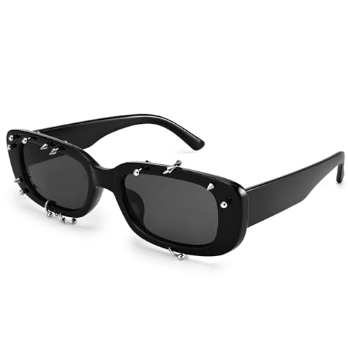 Dollger Rectangle Sunglasses for Women Fashion Y2k Studded Punk Cool Square Rivets Sun Glasses Men