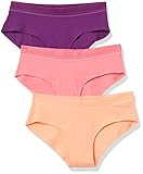 Amazon Brand - Mae Women's Sporty Cotton Hipster, 3 Pack, Desert Flower/Plum/Pink Lemonade, Small