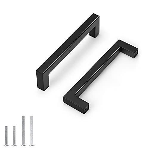 30 Pack Probrico Black Stainless Steel Square Corner Bar Cabinet Door Handles Drawer Pulls Knobs 1/2 in Width Hole Centers 5 inch 128mm