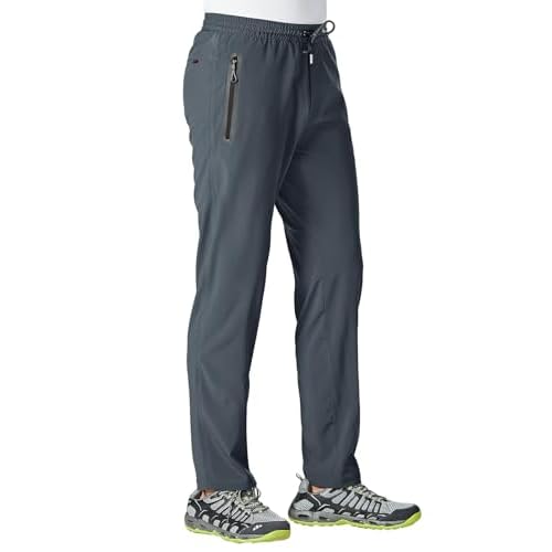 TBMPOY Men’s Lightweight Hiking Travel Pants Breathable Athletic Fishing Active Joggers Zipper Pockets