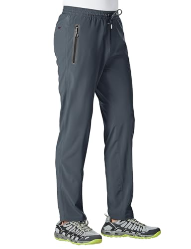 TBMPOY Men's Lightweight Hiking Travel Pants Breathable Athletic Fishing Active Joggers Zipper Pockets