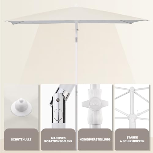 Sekey 180 × 125 cm Sonnenschirm mit Schutzhülle, Balkonschirm Gartenschirm Terrassenschirm, Sonnenschutz UPF50+, Kippbar, Höhenverstellbar, Rechteckig- Graubeige 4