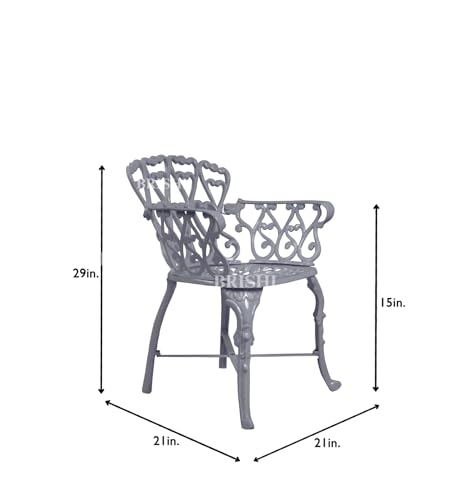 Image of BRISHI Cast Aluminium Garden Patio Seating Chair and Table Set for Balcony Outdoor Furniture with 1 Table and 2 Chair Set (Grey)