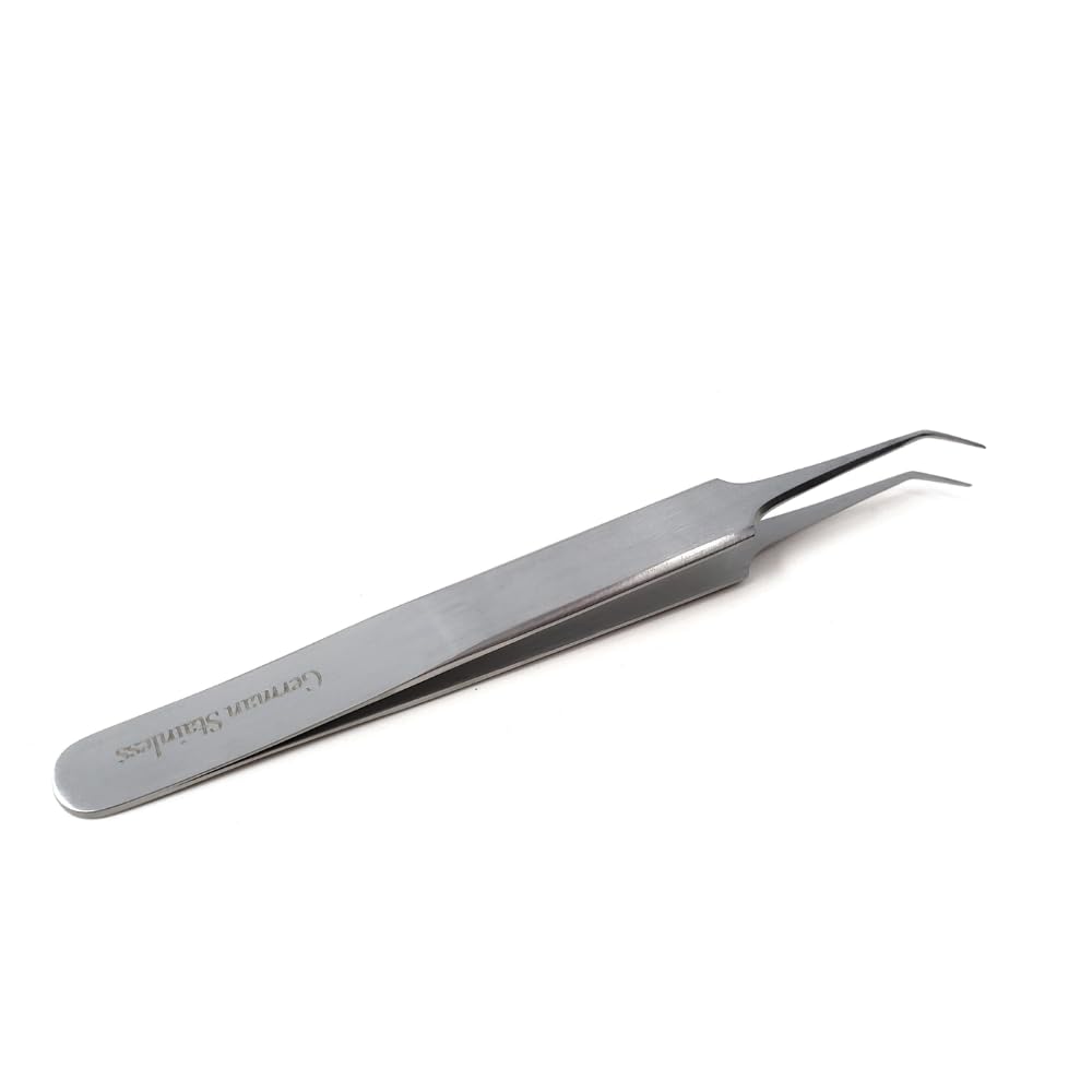 High Precision Surgical Lab Forceps Stainless Steel Fine Point Tweezers For Microscopic Tasks Multipurpose Tool Straight + Angled Tips Medical & Home Use (Tip Style #5A)