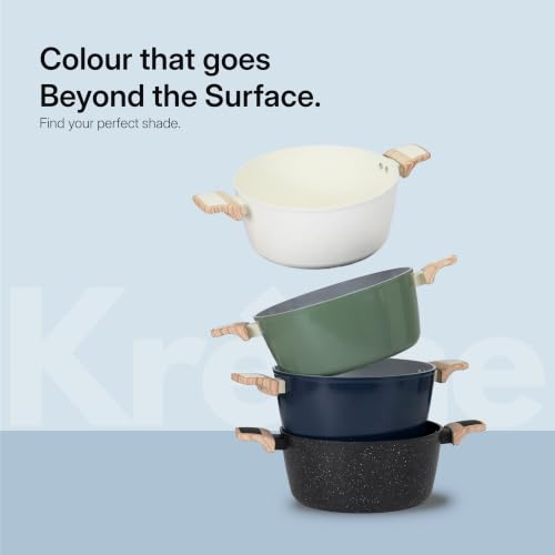 Image of Kreme Ceracook Ceramic Coated, Granite 13 Pc Cookware Set 2X Spatulas, ISI Certified Cookware Set, Forged, Gas & Induction Use, Non Toxic PFAS & PTFE Free, 1 Year Warranty, Olive Green