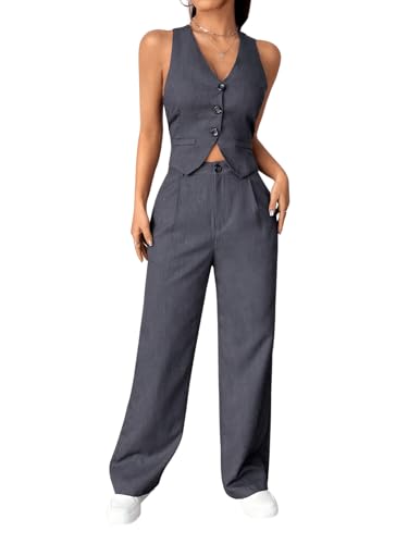 Chic and Confident: The Sleeveless Blazer and Pants Set in Light Grey - Image 4