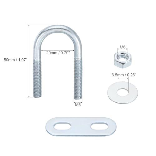 Image of uxcell Round U-Bolts, 2 Set 20mm Inner Width 50mm Length M6 Zinc-Plated Carbon Steel U Clamp Bolt with Nuts and Plates, for Boat Trailer