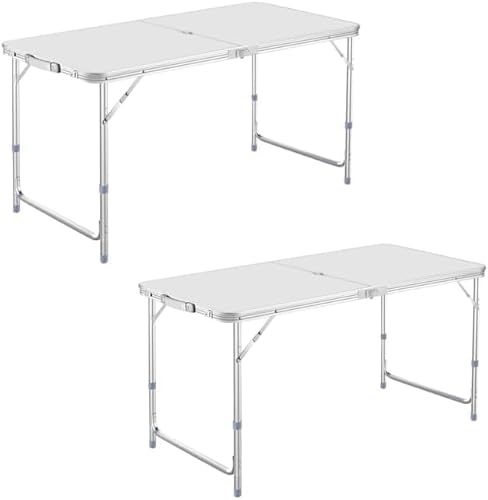 Taimonik アウトドア 折りたたみ テーブル キャンプ テーブル 高さ3段階調整可能120cm 組立不要 折り畳み 軽量 携帯便利 コンパクト 収納 ピクニック レジャー キャンプ用 DK (シルバー/セット)