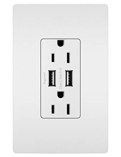 Legrand - Pass & Seymour radiant Decorator Outlet with 3.1 Amp USB Charger, White, Comes with Wall Plate, TM826USBWPWCCV4