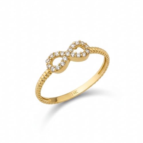 GA GOLD OF AMERICA 14K Real Solid Gold Ring for Women, Infinity Cubic Zirconia Ring, Stackable Band for Women, Forever Size 6.5