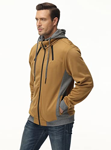 Image of YuKaiChen Men's Hooded Jacket Slim Fit Double Zipper Turtleneck Fleece Hoodie Outerwear