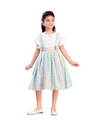 Image of Aarika Girls Green Colour Check Cotton Frock