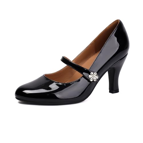 Women's Mary Jane Close Round Toe Patent Leather Vintage 1950s Heels Retro 1920s Victorian Pumps 1930s Shoes