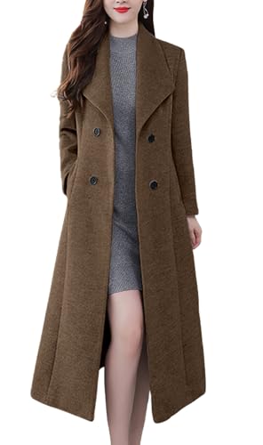 Image of chouyatou Women's Maxi Long Wool Blend Pea Coat Shawl Collar Double Breasted Winter Trench Coat Overcoat