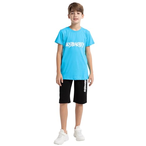 Image of amropi Boys Shorts Set Cotton T-Shirt and Short Pants 2 Pieces Summer Tracksuit for Age 2-12 Years