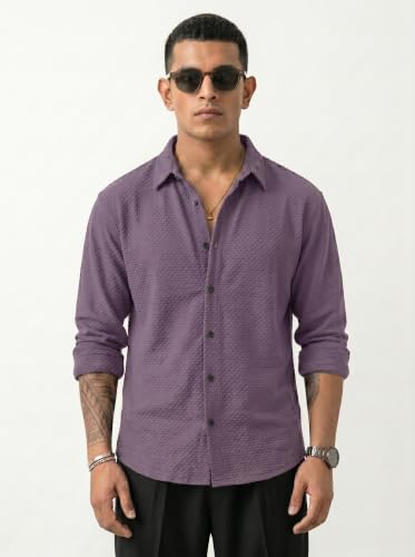 Image of Men's Casual Button Down Shirts Long Sleeve Cotton Bland Shirt Fashion Textured Beach Summer Shirt