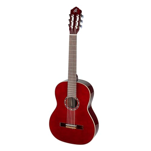 Ortega Guitars Konzert Gitarre Linkshänder – 4/4 – Family Series – Inklusive Gig Bag – Fichte, Mahagoni, Rot (R121LWR)