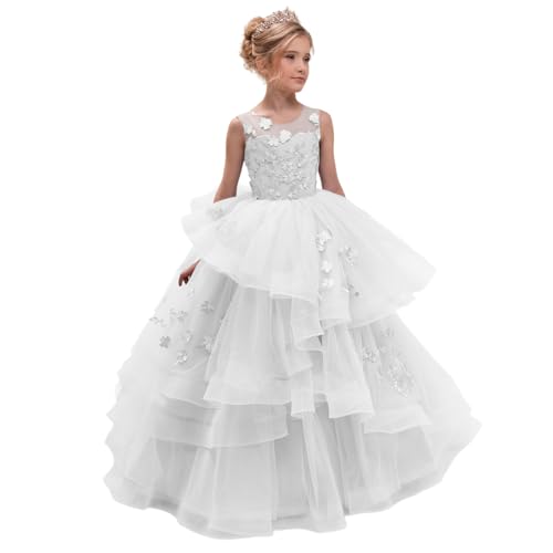 Tulle Flower Girl Dress Ball Gown Tiered Pageant Tiered First Communion Dress for Girls