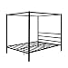 WOKEZ Queen-Bett Mit Baldachin, Metallrahmen, Integriertem Kopfteil, Kein Boxspringbett Erforderlich, Klassisches Design, Schwarz/Weiß/Silber (Color : Black, Size : Queen)