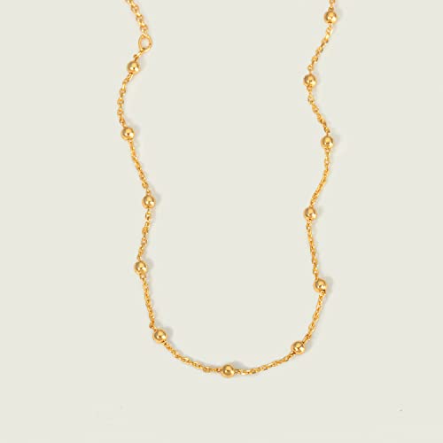 MEVECCO Gold Beaded Bracelets,18K Gold Plated Handmade Cute Satellite Diamond Cut Oval and Round Beads Rope Chain Dainty Bracelet for Women 7