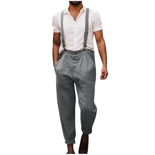 NUSGEAR Mono Pantalones Hombre Algodón y lino Casual Peto Trabajo Bib Jumpsuit con bolsillos trabajo Moda Suelto Fiesta Pant Retro Pantalones Mono 2025